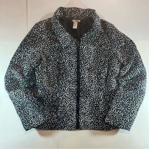 Zoe D Black & White Pebble Geo Print Short Fitted Quilted Jacket Womens Large